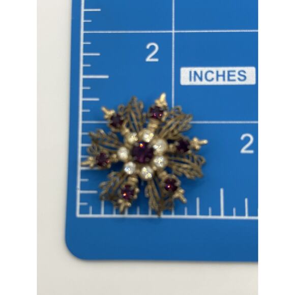Vintage Rhinestone Brooch Purple Filigree J1-3001 - Picture 4 of 8